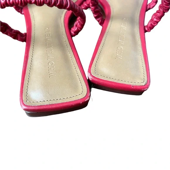 Women Red Strappy Square Toe Zela Flat Slide Sandals - Picture 3 of 4